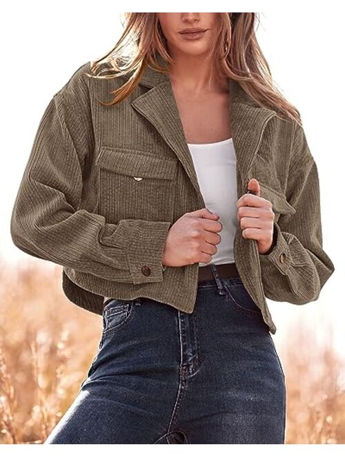 BTFBM Women's Corduroy Cropped Jacket 2023 Winter Fall Lapel Button Down Casual Short Shacket Jackets Coats with Pockets