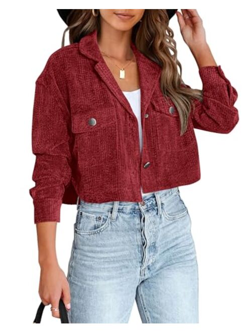 BTFBM Women's Corduroy Cropped Jacket 2023 Winter Fall Lapel Button Down Casual Short Shacket Jackets Coats with Pockets