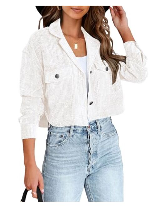 BTFBM Women's Corduroy Cropped Jacket 2023 Winter Fall Lapel Button Down Casual Short Shacket Jackets Coats with Pockets