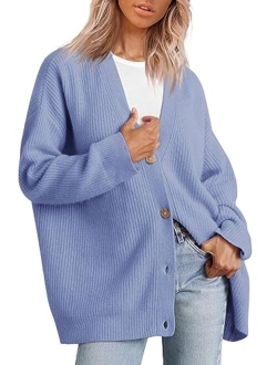 LILLUSORY Women's Cardigan 2023 Open Front Oversized Button Lightweight Sweaters V Neck Loose Cardigans Knit Outwear