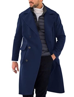 Pretifeel Mens Trench Coat Slim Fit Double Breasted Long Overcoat Classic Fall Winter Topcoat