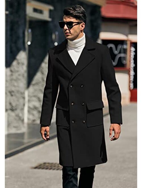 Pretifeel Mens Trench Coat Slim Fit Double Breasted Long Overcoat Classic Fall Winter Topcoat