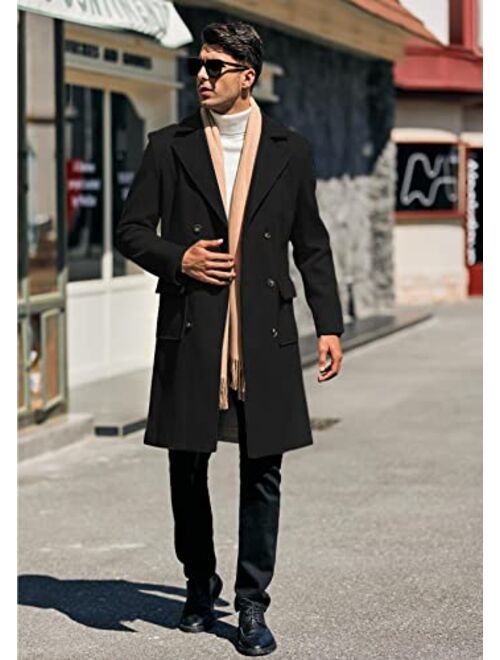 Pretifeel Mens Trench Coat Slim Fit Double Breasted Long Overcoat Classic Fall Winter Topcoat