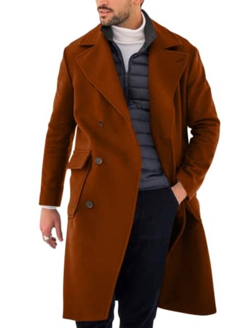 Pretifeel Mens Trench Coat Slim Fit Double Breasted Long Overcoat Classic Fall Winter Topcoat