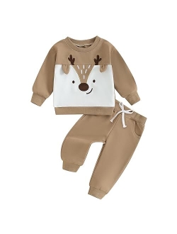 Karwuiio Toddler Baby Christmas Outfit Long Sleeve Crew Neck Sweatshirt with Sweatpants Fall Winter Clothes for Girls Boys