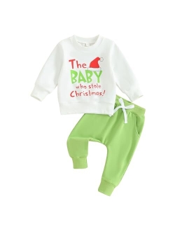 Karwuiio Toddler Baby Christmas Outfit Long Sleeve Crew Neck Sweatshirt with Sweatpants Fall Winter Clothes for Girls Boys