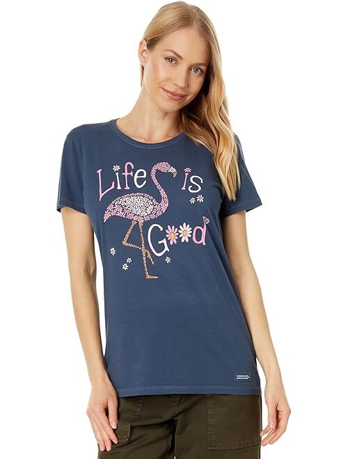 Life is Good Daisy Flamingo Short Sleeve Crusher-Lite Tee