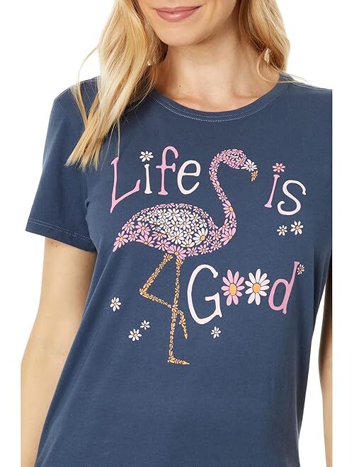 Life is Good Daisy Flamingo Short Sleeve Crusher-Lite Tee