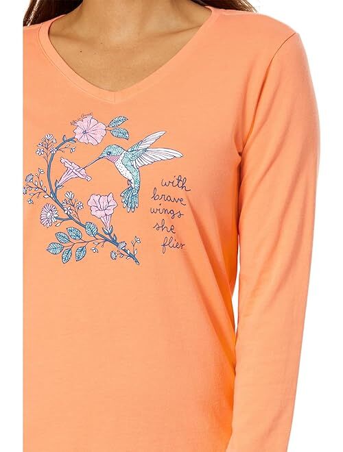 Life is Good Hummingbird Brave Wings Long Sleeve Crusher Vee