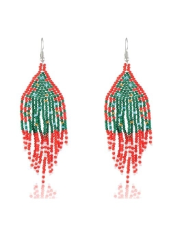 Hying Christmas Earrings Set for Women Girls, Christmas Beaded Dangle Earrings Xmas Fashion Jewelry Gift Earrings