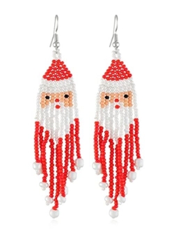 Frodete Beaded Christmas Earrings for Women Cute Santa Claus Christmas Tree Earrings Xmas Santa Beaded Tassel Earring for Girls Holiday Jewelry Gifts