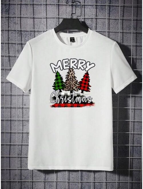 Shein Men Christmas Tree & Slogan Graphic Tee