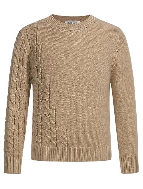 GRACE KARIN Boys Pullover Sweater Knitted Long Sleeve Crew Neck Textured Sweater