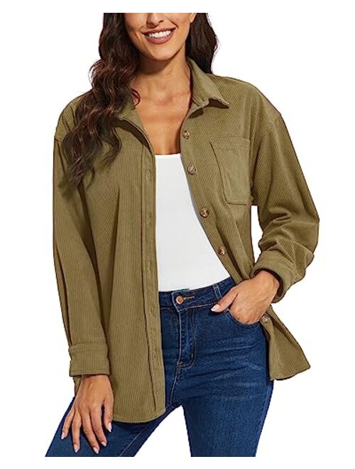 TACVASEN Women's Corduroy Button Down Shacket Long Sleeve Shirt Jacket Casual Jacket Chest Pocket Shirts Loose Fit Coat