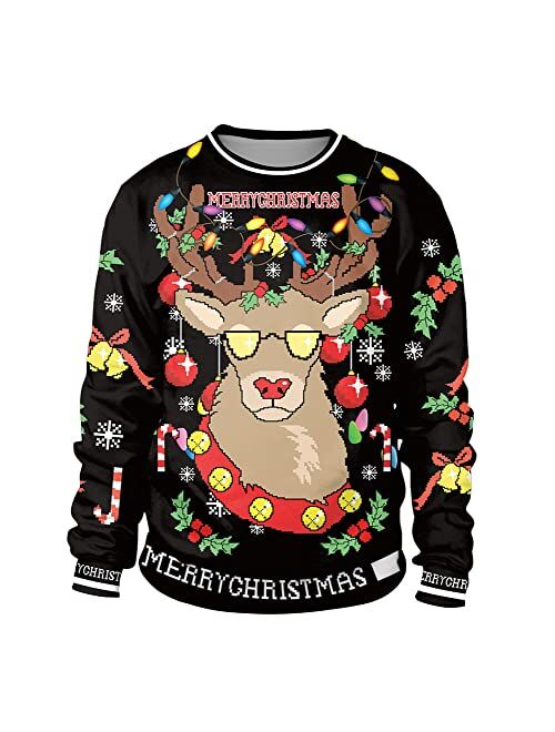 GRAJTCIN Unisex's Funny 3D Graphic Ugly Christmas Sweater Pullover Sweatshirts for Ugly Christmas Sweater Party