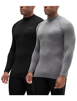 DEVOPS 2 Pack Men's Thermal Turtle Mock Neck Shirts, Compression Long Sleeve Tops and Hoodies