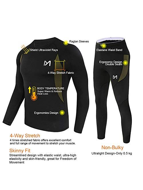 MEETYOO Thermal Underwear for Men, Winter Gear Long Johns Base Layer Top and Bottom Set for Skiing Running