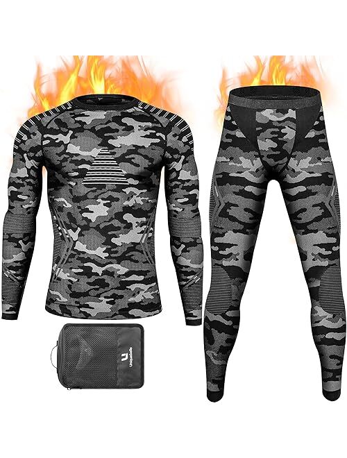 UNIQUEBELLA Men's Thermal Underwear Sets Top & Long Johns Fleece Sweat Quick Drying Thermo Base Layer