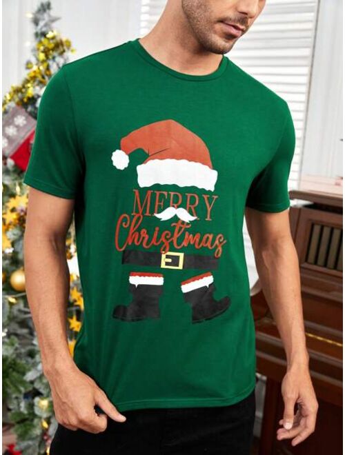 Shein Men Christmas Santa Claus & Slogan Graphic Tee