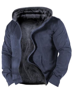 Beotyshow Men's Zip Up Hoodies Fleece Sherpa Lined Sweatshirts Suede Winter Warm Jacket Coats