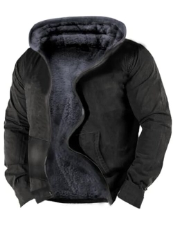 Beotyshow Men's Zip Up Hoodies Fleece Sherpa Lined Sweatshirts Suede Winter Warm Jacket Coats