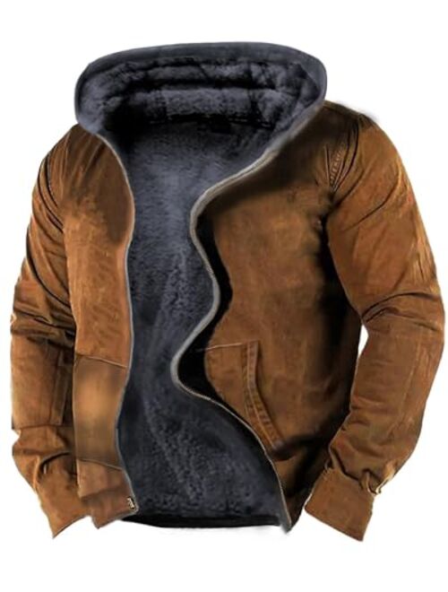 Beotyshow Men's Zip Up Hoodies Fleece Sherpa Lined Sweatshirts Suede Winter Warm Jacket Coats