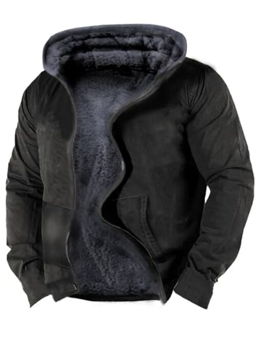 Beotyshow Men's Zip Up Hoodies Fleece Sherpa Lined Sweatshirts Suede Winter Warm Jacket Coats