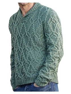 Beotyshow Mens Shawl Collar Pullover Sweaters Slim Fit V Neck Casual Cable Knit Sweater