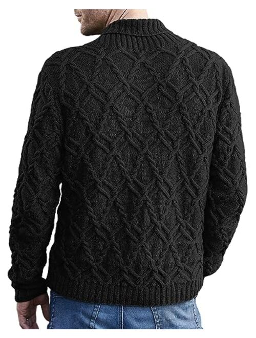 Beotyshow Mens Shawl Collar Pullover Sweaters Slim Fit V Neck Casual Cable Knit Sweater