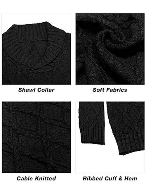 Beotyshow Mens Shawl Collar Pullover Sweaters Slim Fit V Neck Casual Cable Knit Sweater