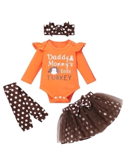 Xuuly My First Thanksgiving Newborn Baby Girls Clothes Romper Top Bow Tutu Short Skirt with Headband Dress Outfit Set