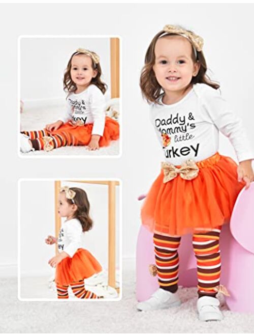 Xuuly My First Thanksgiving Newborn Baby Girls Clothes Romper Top Bow Tutu Short Skirt with Headband Dress Outfit Set