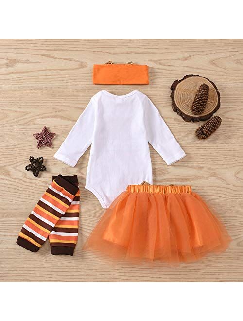 Xfglck Newborn Baby Girl My 1st Thanksgiving Skirt Outfit Letter Print Romper Tutu Skirt Headband Infant Turkey Set