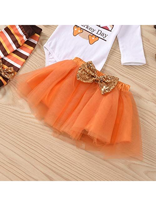 Xfglck Newborn Baby Girl My 1st Thanksgiving Skirt Outfit Letter Print Romper Tutu Skirt Headband Infant Turkey Set