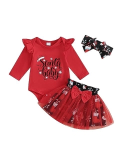 Zoiuytrg Christmas Baby Girl Outfit Santa Long Sleeve Romper Red Tulle Skirt Infant Newborn Girls Christmas Dress