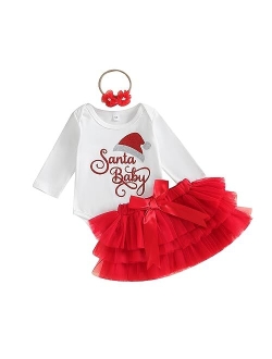 Zoiuytrg Christmas Baby Girl Outfit Santa Long Sleeve Romper Red Tulle Skirt Infant Newborn Girls Christmas Dress