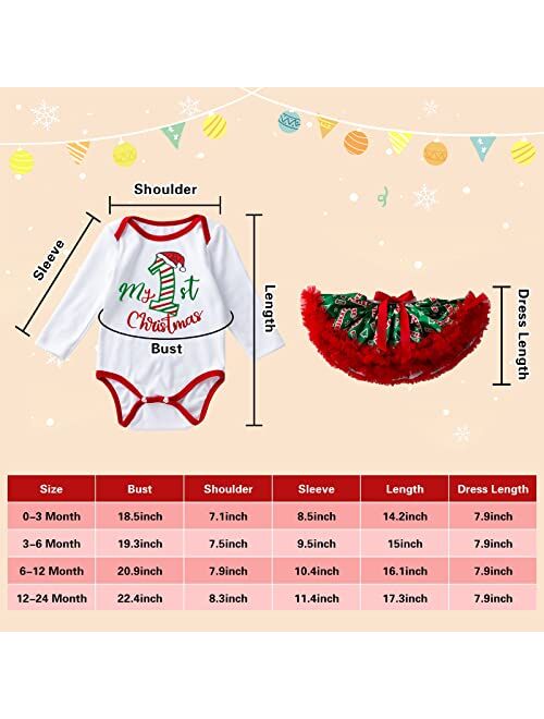 Kunyeah Baby Girls First Christmas Outfit Newborn Romper Tutu Dress Infant Sequin Xmas Skirt with Shoes Headband Leg Warmer