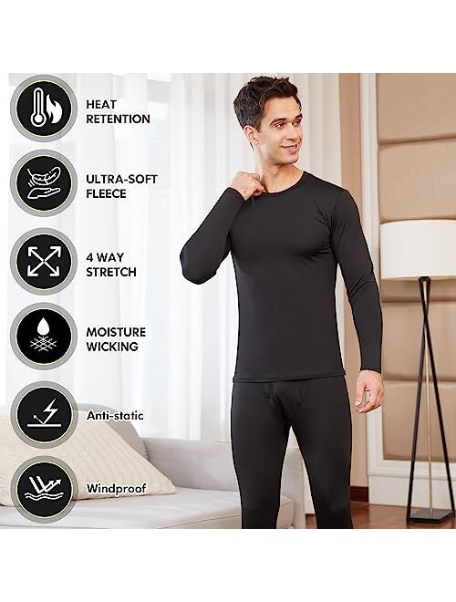 CL convallaria Long Johns Thermal Underwear for Men Soft Fleece Lined Base Layer Cold Weather Bottom Top Set XS-4XL