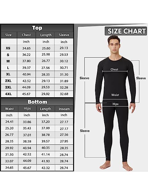 CL convallaria Long Johns Thermal Underwear for Men Soft Fleece Lined Base Layer Cold Weather Bottom Top Set XS-4XL