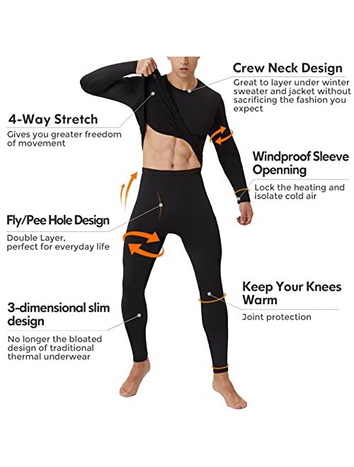 CL convallaria Long Johns Thermal Underwear for Men Soft Fleece Lined Base Layer Cold Weather Bottom Top Set XS-4XL