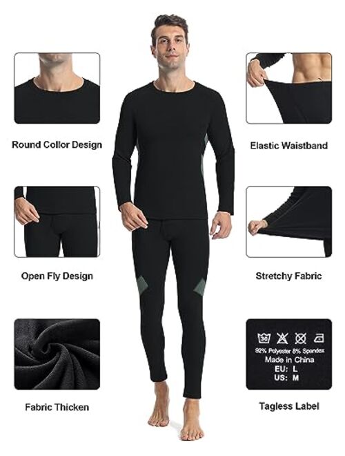 Runhit Mens Thermal Underwear SetFleece Lined Long Johns for Men Thermal Shirts and Pants Base Layer Cold Weather Thermals