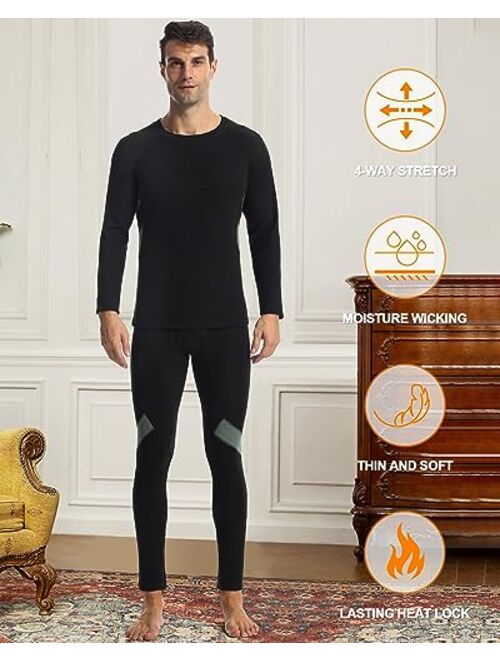 Runhit Mens Thermal Underwear SetFleece Lined Long Johns for Men Thermal Shirts and Pants Base Layer Cold Weather Thermals