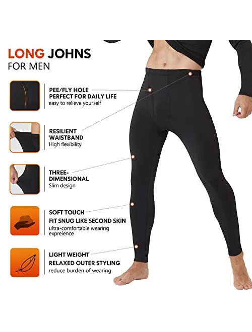 CL convallaria 2 Pack Long Johns Thermal Underwear for Men Soft Fleece Lined Base Layer Cold Weather Set XS-4XL