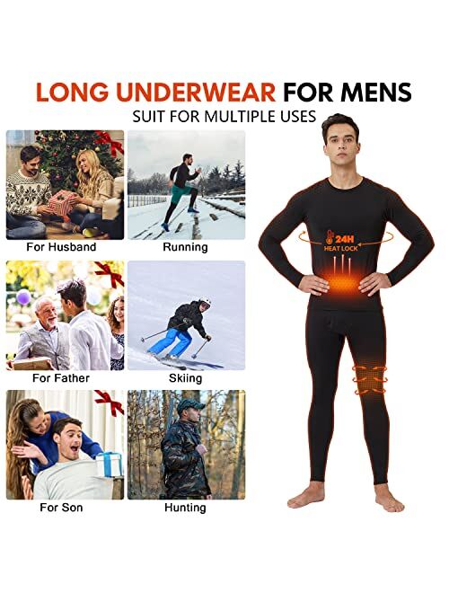 CL convallaria 2 Pack Long Johns Thermal Underwear for Men Soft Fleece Lined Base Layer Cold Weather Set XS-4XL