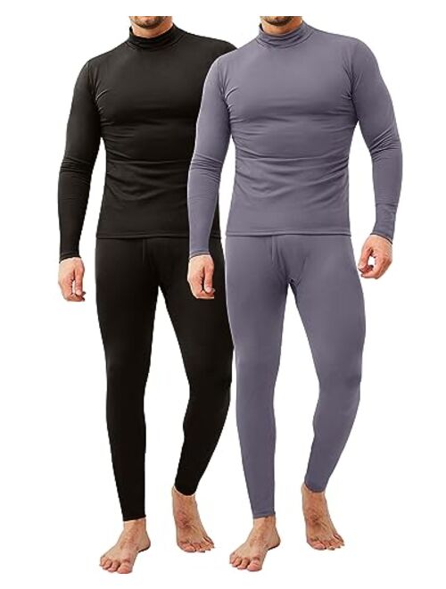 CL convallaria 2 Pack Long Johns Thermal Underwear for Men Soft Fleece Lined Base Layer Cold Weather Set XS-4XL