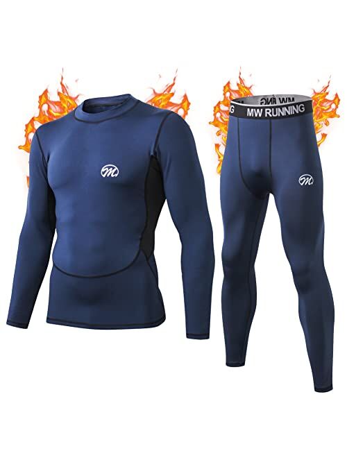 MeetHoo Mens Thermal Underwear Set, Compression Base Layer Sports Long Johns Fleece Lined Winter Gear Running Skiing