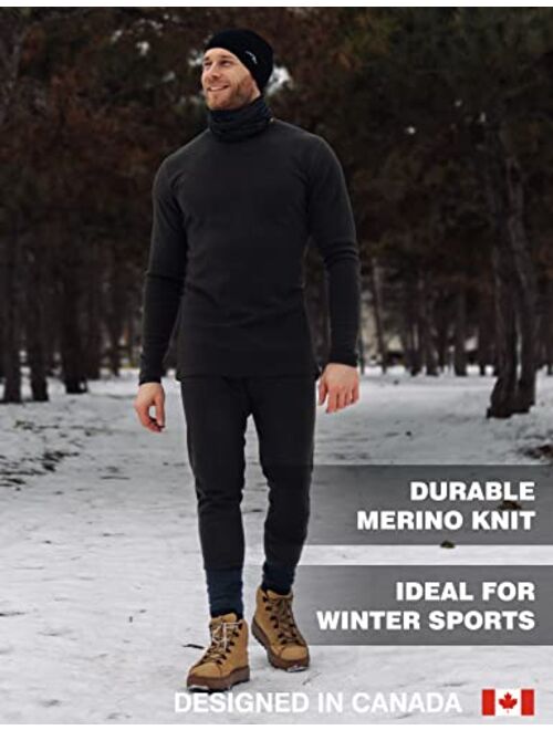 Merino.Tech Merino Wool Base Layer Mens Bottom Pants 100% Merino Wool Thermal Underwear Long Johns Light, Mid, Heavyweight + Wool Socks