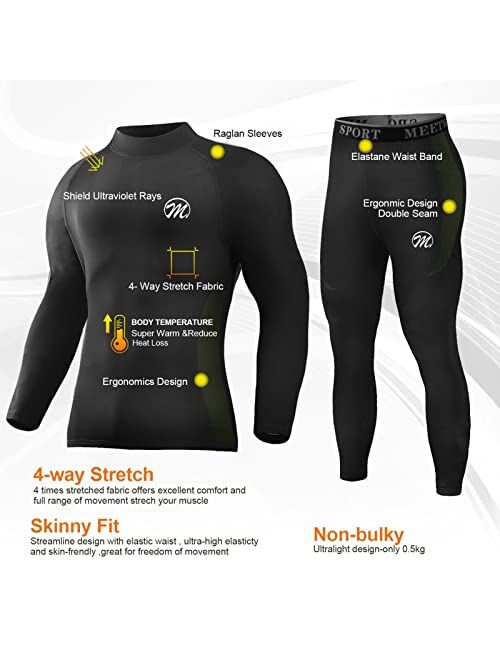 MEETWEE Men's Thermal Underwear Set, Winter Ski Gear Fleece Lined Long Johns Base Layer Warm Top & Bottom for Skiing Running