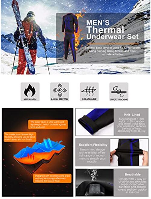 MEETYOO Men's Thermal Underwear Set, Winter Base Layer Long Johns Top & Bottom Suit Compression Cold Weather Gear for Skiing