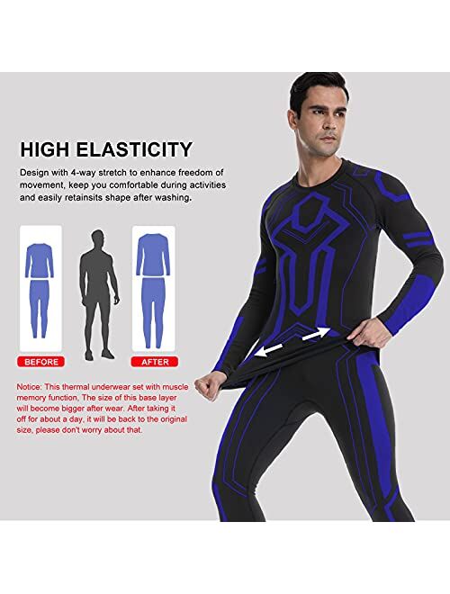 MEETYOO Men's Thermal Underwear Set, Winter Base Layer Long Johns Top & Bottom Suit Compression Cold Weather Gear for Skiing